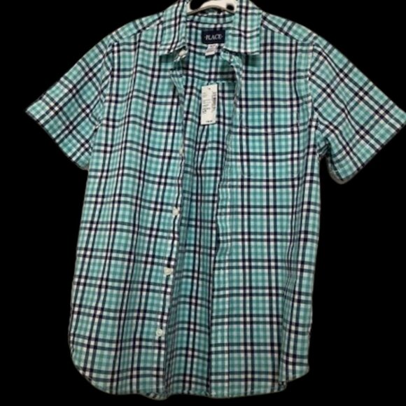 Children's Place Blue Plaid S/S Button Up Shirt NWT - Picture 2 of 6